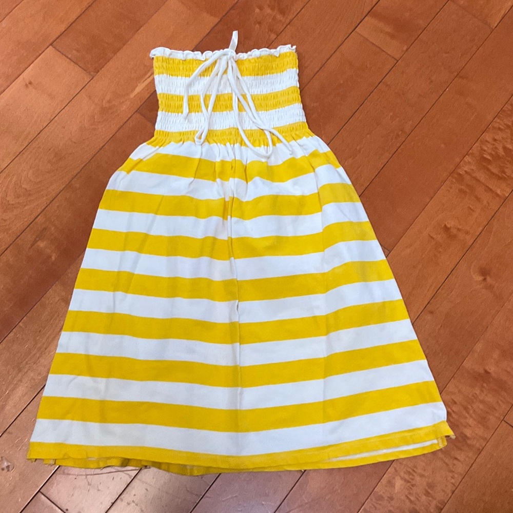 Yellow and White Striped Smocked Tube Dress